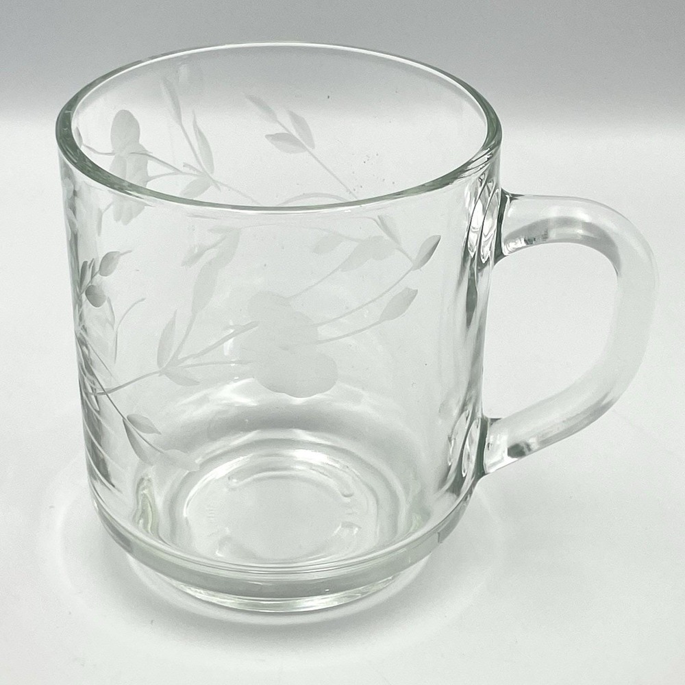 Princess House Heritage Crystal Clear Etched Glass Coffee Mug Luminarc France